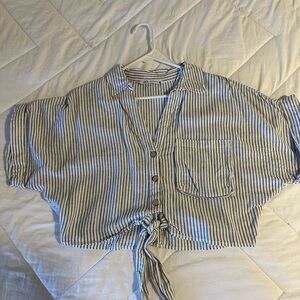 Zara Striped Blue Button-Up Women Top